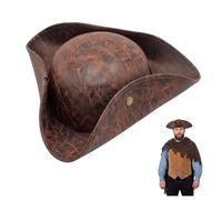 Cappello da pirata per Halloween, in pelle marrone, accessorio per costume | Buccaneer - Cappello da pirata in stile capitano e tricorno, regalo per cosplay rinascimentale, medievale, feste a tema