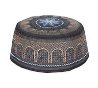 Cappello da Preghiera Musulmano da Uomo, Cappello da Preghiera Musulmano Nero Kufi Cappello da Sole da Preghiera Musulmana Maschile, Cappello da Preghiera di Culto Islamico Ricamo Copricapo(56)
