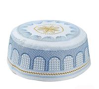 Cappello da preghiera musulmano da uomo, cappello Namaz Kufi cotone confortevole calotta uomo islamico traspirante cappello rotondo turco ricamato cappello turbante tradizionale arabo regalo per Eid