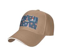 Cappello da sandwich neutro con stampa di stelle marine e faro, adatto tutto l'anno, berretto da baseball regolabile aderente e sicuro, Naturale, Taglia unica