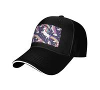 Cappello da sandwich neutro con stampa di unicorno, adatto per tutto l'anno, berretto da baseball regolabile aderente e sicuro, Nero , Taglia unica