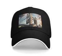 Cappello da sandwich neutro con stampa storica Old Tower Bridge Londra, adatto per tutto l'anno, berretto da baseball regolabile aderente e sicuro, Nero , Taglia unica