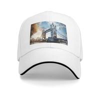 Cappello da sandwich neutro con stampa storica Old Tower Bridge Londra, adatto per tutto l'anno, berretto da baseball regolabile aderente e sicuro, bianco, Taglia unica