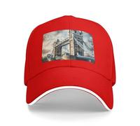 Cappello da sandwich neutro con stampa storica Old Tower Bridge Londra, adatto per tutto l'anno, berretto da baseball regolabile aderente e sicuro, Rosso, Taglia unica