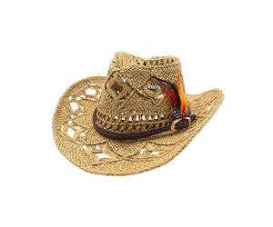 Cappello da sci da cowboy western estivo per donne e uomini, cappello di paglia, modellabile, cappello da sole scavato, saldatura leggera, cachi., Taglia unica