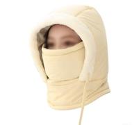 Cappello da sci foderato in pile per ciclismo e spalare la neve | Copertura completa del viso, membrana antivento, fodera in pile, protegge orecchie, collo, viso, abbigliamento freddo (beige)