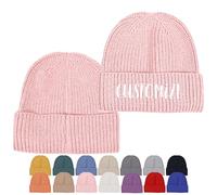 Cappello da sci ricamato personalizzato - Cappello da sci lavorato a maglia con risvolto personalizzato con nome o slogan - Accessorio invernale unisex, Rosa, taglia unica