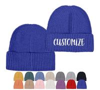 Cappello da sci ricamato personalizzato - Cappello da sci lavorato a maglia con risvolto personalizzato con nome o slogan - Accessorio invernale unisex, Blu reale, taglia unica