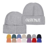 Cappello da sci ricamato personalizzato - Cappello da sci lavorato a maglia con risvolto personalizzato con nome o slogan - Accessorio invernale unisex, Grigio, taglia unica