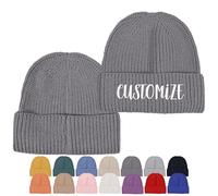 Cappello da sci ricamato personalizzato - Cappello da sci lavorato a maglia con risvolto personalizzato con nome o slogan - Accessorio invernale unisex, Grigio scuro, taglia unica