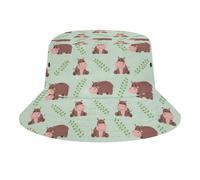 Cappello da Secchio Cute Hippo Green Leaves Unisex Cappello A Secchiello Traspirante Cappellino A Secchiello per Uomo Piscina Donna