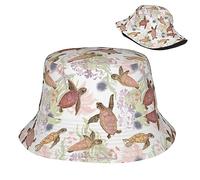 Cappello da Secchio Tartarughe Marine Acquerello Alghe Reversibile Bucket Hat Pieghevole Cappellino per Summer Golf Escursionismo