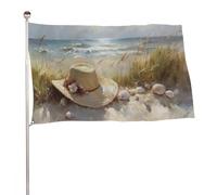 Cappello da sole a tesa larga che riposa delicatamente sulla bandiera della spiaggia 3x5 Ft Bandiere da giardino all'aperto Banner Decor per cortile portico prato fattoria