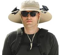 Cappello da sole a tesa larga con 2 ventilatori solari, cappello da pescatore per uomo e donna, UPF 50+, cappello da pesca e spiaggia con ventilatore integrato, A Khaki, taglia unica