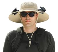Cappello da sole a tesa larga con 2 ventilatori solari, cappello da pescatore per uomo e donna, UPF 50+, cappello da pesca e spiaggia con ventilatore integrato, Kaki, Medium-XX-Large
