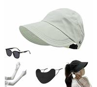 Cappello da sole a tesa larga con protezione UV per esterni con foro per coda di cavallo a tesa larga da spiaggia ripiegabile, Verde chiaro, One Size-Small