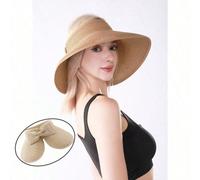 Cappello da sole a tesa larga da donna, adatto per code di cavallo, cappello da spiaggia estivo, protezione UV, UPF, pieghevole, essenziale da viaggio, cappello a tesa larga con decorazione a fiocco i