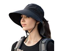 Cappello da sole a tesa larga da donna,cappello da sole con patta per il collo,cappello estivo con protezione UV, cappello da pescatore con foro per coda di cavallo, sottogola per l'estate all'aperto