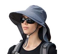 Cappello da sole a tesa larga da donna,cappello da sole con patta per il collo,cappello estivo con protezione UV, cappello da pescatore con foro per coda di cavallo, sottogola per l'estate all'aperto