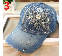 Cappello Da Sole Con Picco In Denim Per Donne Con Strass A Fiore Moda Casual