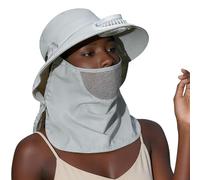 Cappello da Sole con Ventilatore Donna - Tesa Larga Protezione UV | Cappello Secchiello Coprinucleo Viso Energia Solare | Berretto Pescatore 3-in-1 Maschera Rimovibile Trekking Spiaggia