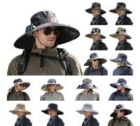 Cappello da sole con ventilatore solare integrato, traspirante, mimetico per uomo, protezione UV 50+, tesa larga, ideale per escursioni, pesca e campeggio, Nero #2., Taglia unica