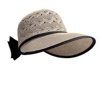 Cappello da sole da donna a tesa larga, cappello da sole alla moda con fiocco decorativo, traspirante, casual, per viaggi all'aperto, vacanze, cappelli da viaggio da donna, Beige, Taglia unica