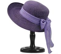 Cappello da sole da donna a tesa larga in paglia con fiocco per vacanze al