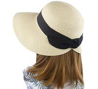 Cappello da sole da donna a tesa larga pieghevole in paglia cappelli estivi da viaggio spiaggia - Beige - Taglia unica