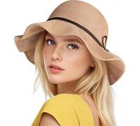 Cappello da Sole da Donna, Cappelli da Spiaggia per Donne UPF 50+ Cappello Estivo Tesa Larga da Sole con Fiocco Ladies Cappellino Pieghevole Floppy Protezione UV Cappello Donna per Viaggi (Kaki)
