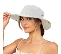 Cappello da sole da donna estivo protezione UV cappello da spiaggia a tesa larga in rete cappello da pesca con foro per coda di cavallo cappello pieghevole, Beige, M