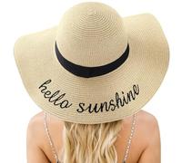 Cappello da Sole da Donna in Paglia, Cappello da Spiaggiaa Estivo a Tesa Larga, Cappelli di Paglia Pieghevoli, Protezione UV UPF 50+, per le Donna in Spiaggia, in Viaggio e in Vacanza (Beige)