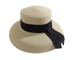 Cappello da sole da donna per temperamento nobile per ragazze cappello da sole da donna ornamento protezione dalla luce solare Raffinato cappello di paglia Seasi Floppy, Beige, Taglia unica