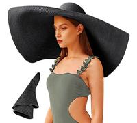 Cappello da Sole di Grandi Dimensioni per Donne Grandi Brim Sunhat 28 Pollici di Protezione UV Cappello di Paglia di Paglia alla Moda per Il Cappello da Spiaggia Nera per Fotografia per Le Vacanze, c