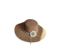 Cappello da sole donna elegante estivo alla moda, con fiori, in paglia, a tesa larga, for spiaggia e mare Per l'estate