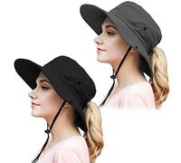 Cappello da sole estivo da donna, protezione UV a tesa larga, pieghevole, per safari - nero - Taglia unica