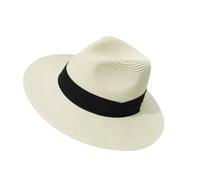 Cappello da sole in paglia con nastro occidentale, cappello da donna a tesa larga, da viaggio, Panama, abbigliamento da spiaggia per il tempo libero, panama con fascia a nastro, Bianco latte, Taglia