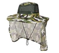 Cappello da sole mimetico in rete per varie età, traspirante, con patta per il collo, assorbe il sudore, per attività all'aperto, da uomo, Bianco più verde, Taglia unica