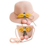 Cappello da Sole per Bambina Cappello di Paglia Cappello da Spiaggia Estivo e Mini Set,Ragazze da Spiaggia Estivi Fiori Berretto Protezione UV 2-8 Anni (Beige)