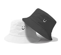 Cappello da Sole per Bambini, Smile Kids Bucket Hat Girl Boys Sun Hat Reversibile Toddler Hat Wide Brim Boys Girls Bucket Hat Double Sided Breathable Sun Hats per Bambini da 2 a 8 Anni (Nero/Bianco)