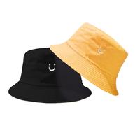 Cappello da Sole per Bambini, Smile Kids Bucket Hat Girl Boys Sun Hat Reversibile Toddler Hat Wide Brim Boys Girls Bucket Hat Double Sided Breathable Sun Hats per Bambini da 2 a 8 Anni (Giallo/Nero)