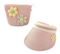 Cappello da Sole per Ragazze Cappello di Paglia Cappello da Spiaggia Estivo e Mini Set di Borse, Bambino Ragazze da Spiaggia Estivi Fiori Berretto per attività All'aperto (Rosa)