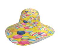 Cappello da sole pieghevole con motivo di uova di Pasqua crisantemo a tesa larga, regolabile, con cinghia antivento regolabile, protezione dai raggi UV, per spiaggia, escursionismo, ciclismo, viaggi