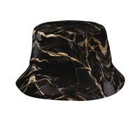 Cappello da sole pieghevole in marmo nero oro a tesa larga - Protezione UV unisex per pesca, spiaggia e giardino - Cappello traspirante da viaggio all'aperto