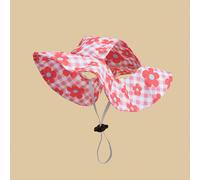 Cappello da sole rosa a quadri floreali antivento, design con orecchie esposte, anti-caduta, protezione solare regolabile, adatto per cani di piccola taglia per uso all'aperto tutto l'anno L,M,S,XL,XS
