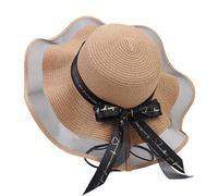 Cappello da spiaggia da donna in paglia traspirante pieghevole a tesa larga cappello da sole con fiocco, protezione UV UPF 50, cappello da spiaggia a tesa larga Boho e cappelli con visiera di carta di