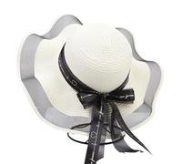 Cappello da spiaggia da donna in paglia traspirante pieghevole a tesa larga cappello da sole con fiocco, protezione UV UPF 50, cappello da spiaggia a tesa larga Boho e cappelli con visiera di carta di