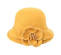 Cappello da spiaggia da donna invernale rotondo top casual da pescatore berretto piccolo cappello a bombetta cappelli di design per le donne, Giallo, M