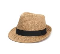 Cappello Da Spiaggia Donna Cappello da sole color cachi for bambini, ragazzo e ragazza, cappelli jazz in paglia con nastro, berretti classici estivi spiaggia Fedora traspiranti(Camel,Adult 56-58 cm)