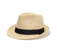 Cappello Da Spiaggia Donna Cappello da sole color cachi for bambini, ragazzo e ragazza, cappelli jazz in paglia con nastro, berretti classici estivi spiaggia Fedora traspiranti(Beige,Child 53-55 cm)